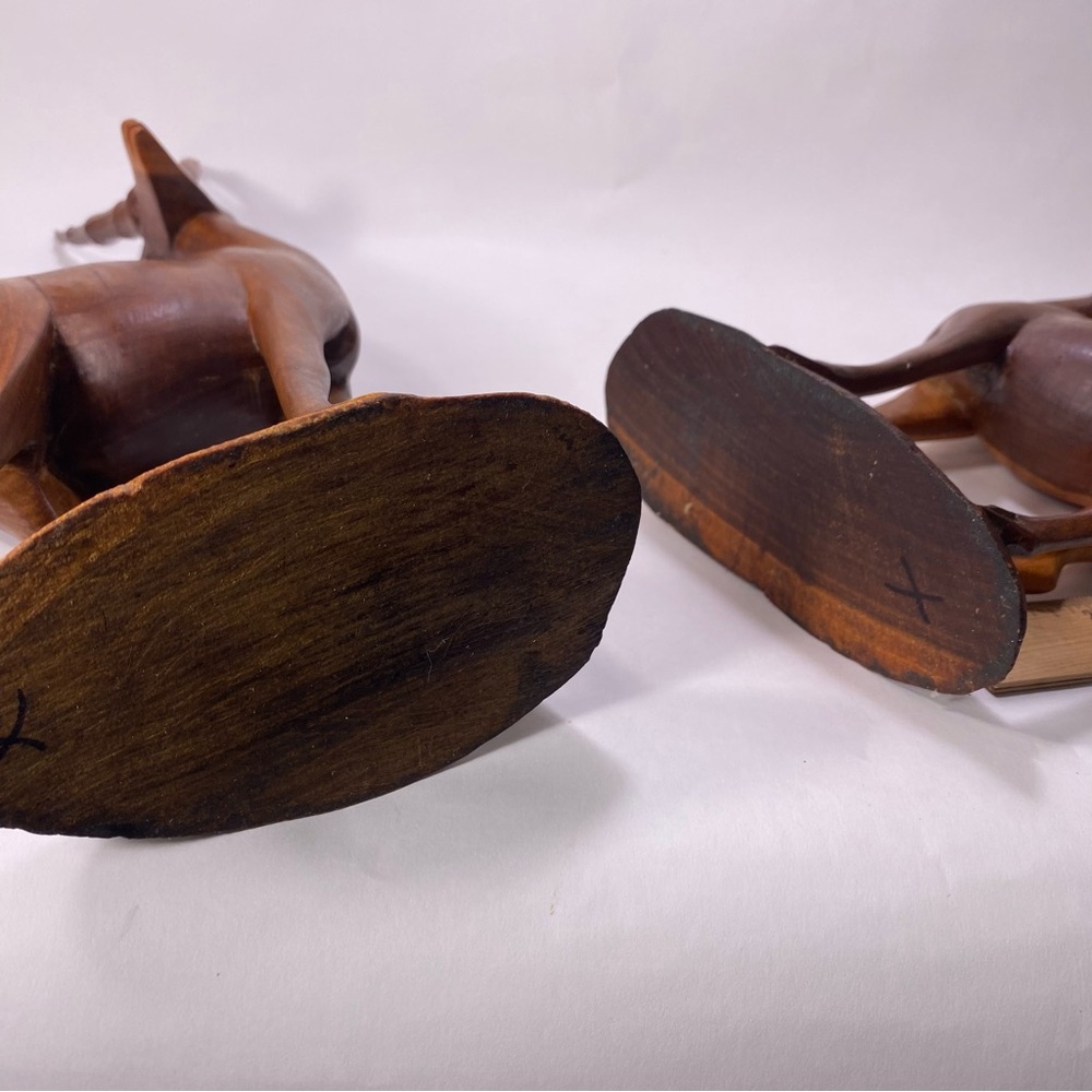 🎉LAST CALL🎉 2 MCM 14" Vintage Hand Carved Wooden Antelope Gazelle Sculptures - Picture 16 of 16